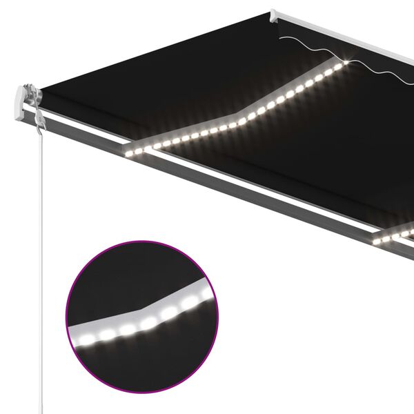 vidaXL Rankiniu būdu i&scaron;traukiama markizė su LED, antracito, 3x2,5m