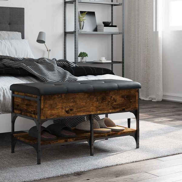 vidaXL Batų suoliukas, dūminio ąžuolo, 82x42x45cm, apdirbta mediena