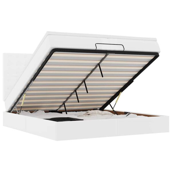 vidaXL Osmanų lovos rėmas su čiužiniais, balta, 200x200cm, dirbt. oda