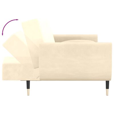 vidaXL Dvivietė sofa-lova su pakoja ir pagalvėmis, kreminė, aksomas
