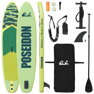vidaXL Pripučiamas Stan Up Irklas POSEIDON 305 x 76 x 15 cm Žalia