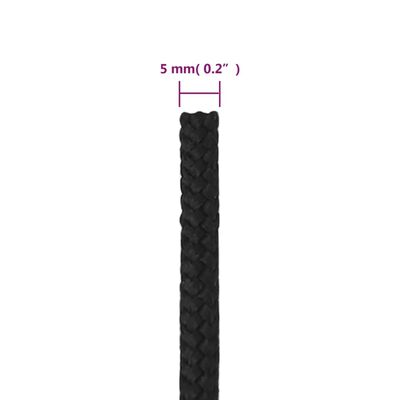 vidaXL Valties virvė, visiškai juoda, 5mm, 100m, polipropilenas