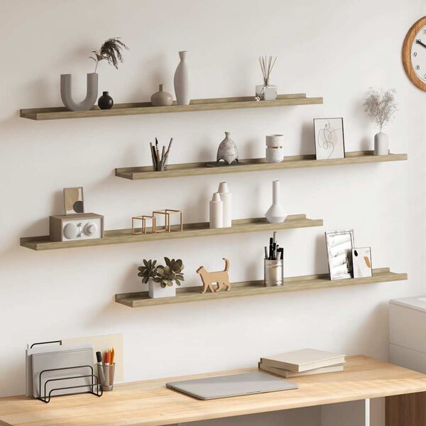 vidaXL Sieninės lentynos, 4vnt., sonoma ąžuolo spalvos, 100x9x3cm