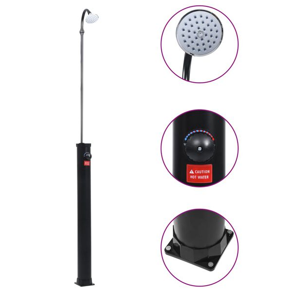 vidaXL Saulės energija šildomas dušas, juodas, 215cm, 8 l