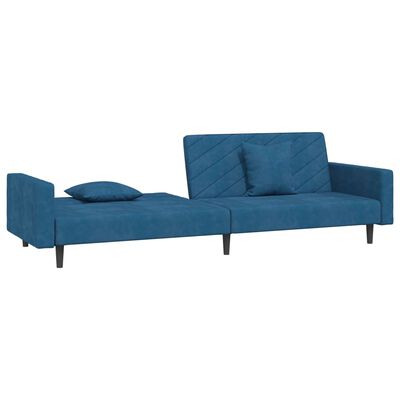 vidaXL Dvivietė sofa-lova su dvejomis pagalvėmis, mėlyna, aksomas