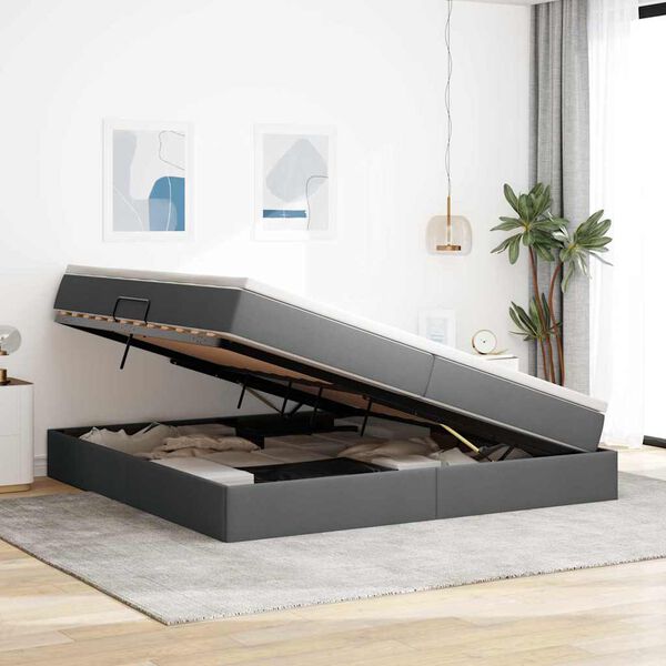 vidaXL Lova su daiktų laikymo vieta ir čiužiniu Tamsiai pilka