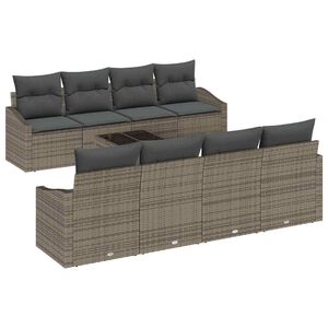 vidaXL Sofos komplektas su pagalve su pagalve 9 pcs Pilka poliratanas