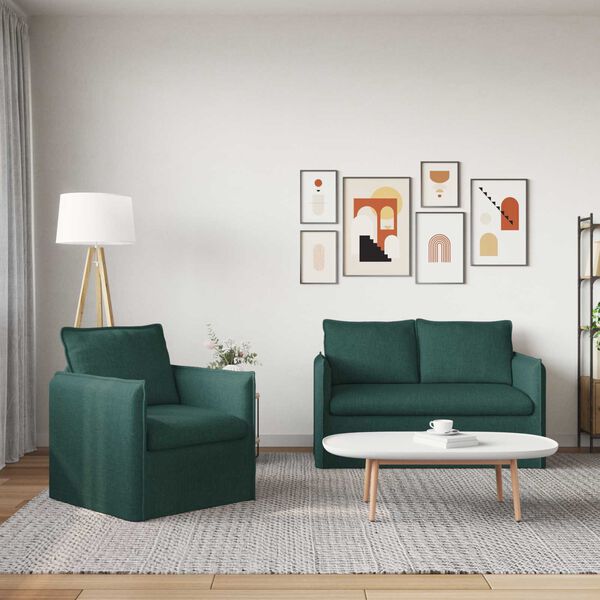 vidaXL Sofa 2 pcs Tamsiai žalia