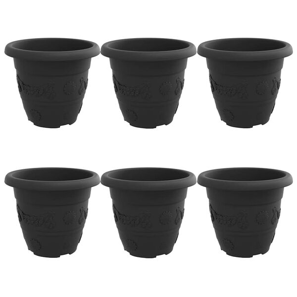 vidaXL Apvalus gėlių vazonas 6 pcs Juoda &Oslash; 26 x 21.5 cm Plastmasė