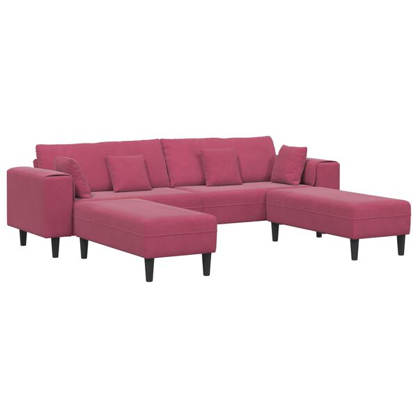 vidaXL Sofa su pagalve 3 pcs Vyno raudona Aksomas