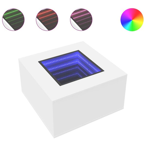 vidaXL Kavos staliukas su LED, baltas, 60x60x40cm, apdirbta mediena