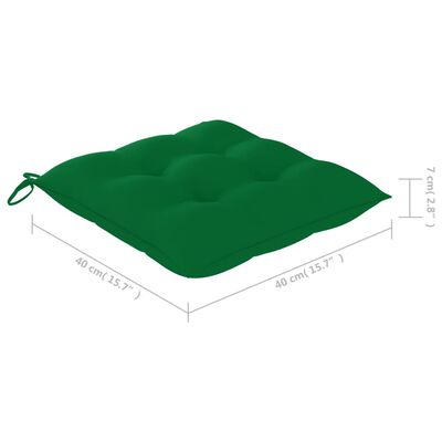 vidaXL Bistro baldų komplektas su žaliomis pagalvėlėmis, 3vnt., tikmedžio masyvas