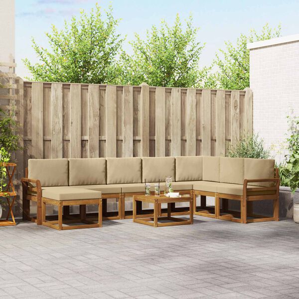 vidaXL Lauko sofos komplektas su pagalve 9 pcs Natūralus ir bežinis