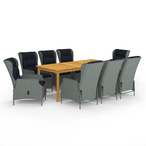 vidaXL Sodo valgomojo baldų komplektas, 9 dalių, šviesiai pilkos spalvos