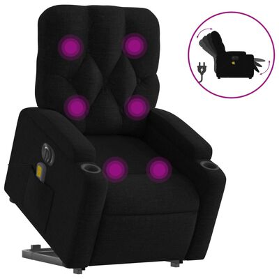 vidaXL Atsistojantis elektrinis masažinis krėslas, juodas, audinys