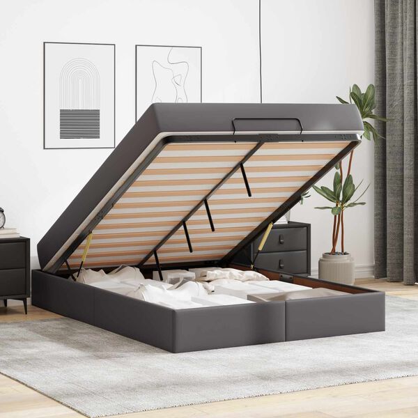 vidaXL Lovos rėmas su čiužiniu su čiužiniu 2 pcs Pilka PVC