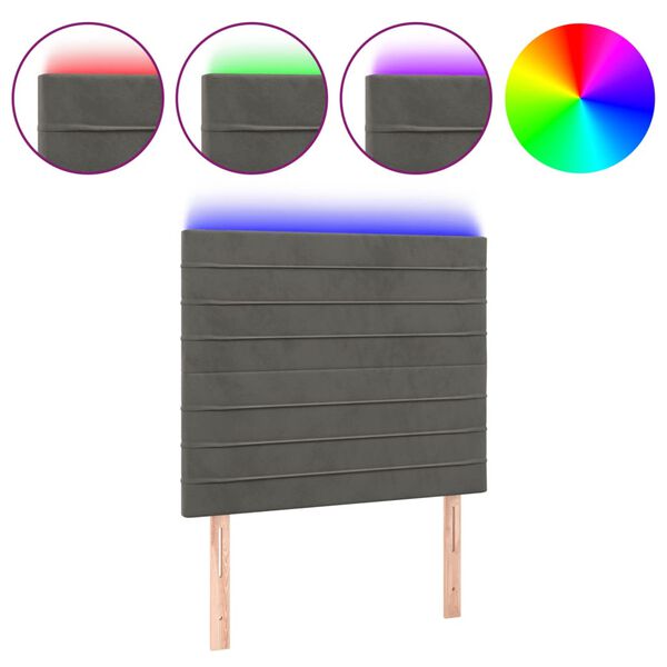 vidaXL Galvūgalis su LED, tamsiai pilkas, 100x5x118/128cm, aksomas