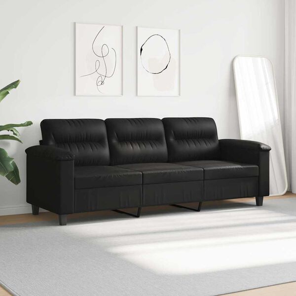 vidaXL Trivietė sofa, juodos spalvos, 180cm, mikropluošto audinys