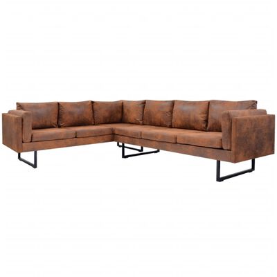 vidaXL Kampinė sofa, audinys, ruda