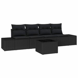 vidaXL Sodo Sofų Rinkinys su pagalve 5 pcs Juoda poliratanas