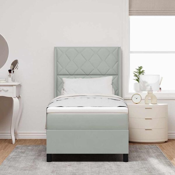 vidaXL Kiemas lova su čiužiniu &Scaron;viesiai pilka 90 x 190 cm Aksomas