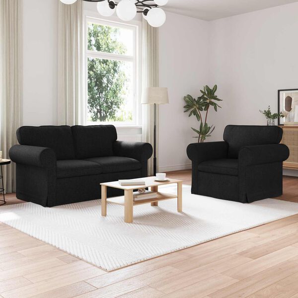 vidaXL Sofa 2 pcs Juoda 155 x 82 x 80 cm audinys