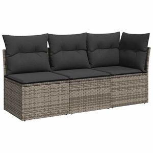 vidaXL Trivietė sodo sofa su pagalvėlėmis, pilkos spalvos, poliratanas