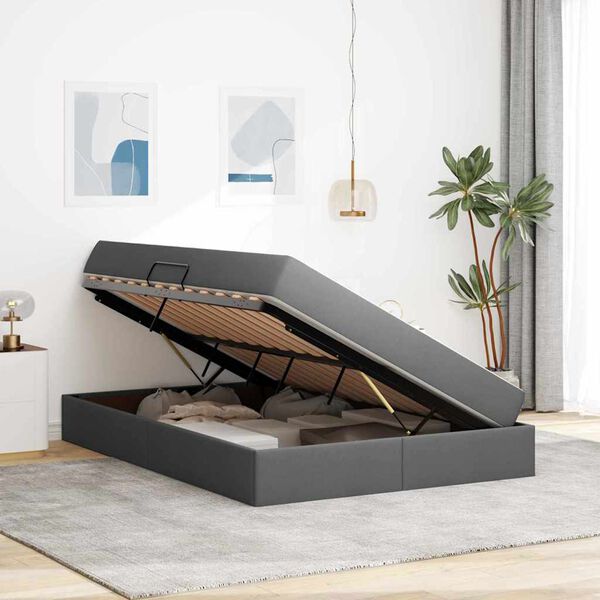 vidaXL Lova su daiktų laikymo vieta ir čiužiniu Tamsiai pilka