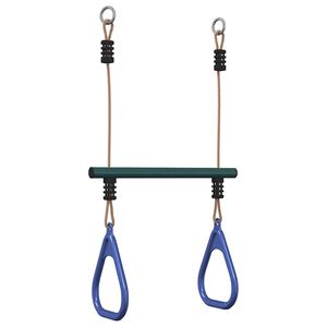 vidaXL Vaiki&scaron;ka trapecijos juosta su gimnastikos žiedais, mėlyna/žalia