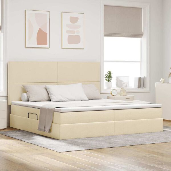 vidaXL Lova su daiktų laikymo vieta ir LED su LED Kremas 200 x 200 cm