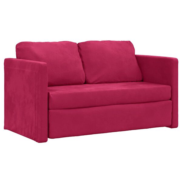 vidaXL Grindų sofa-lova, 2-1, raudonojo vyno, 122x204x55cm, aksomas