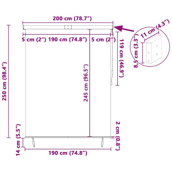 vidaXL Roletas Dryžuotas Kreminė 200 x 250 cm Audinys ir aliuminis