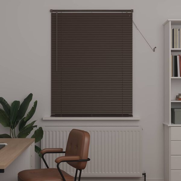 vidaXL Venecijos žaliuzės Tamsiai ruda su ra&scaron;tu 150 x 90 cm PVC
