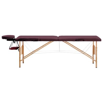 vidaXL Sulankstomas masažo stalas, vyno violetinis, mediena, 2 zonų