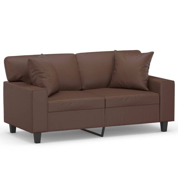 vidaXL Dvivietė sofa su pagalvėmis, ruda, 120cm, dirbtinė oda