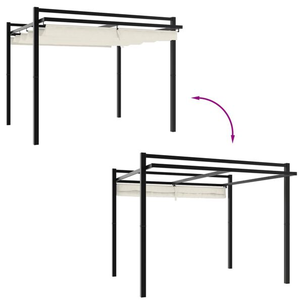 vidaXL Sodo pavėsinė su ištraukiamu stogu, kreminės, 3x3m, aliuminis