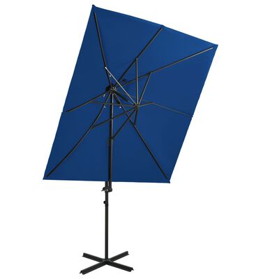vidaXL Gembinis skėtis su dvigubu viršumi, tamsiai mėlynas, 250x250cm
