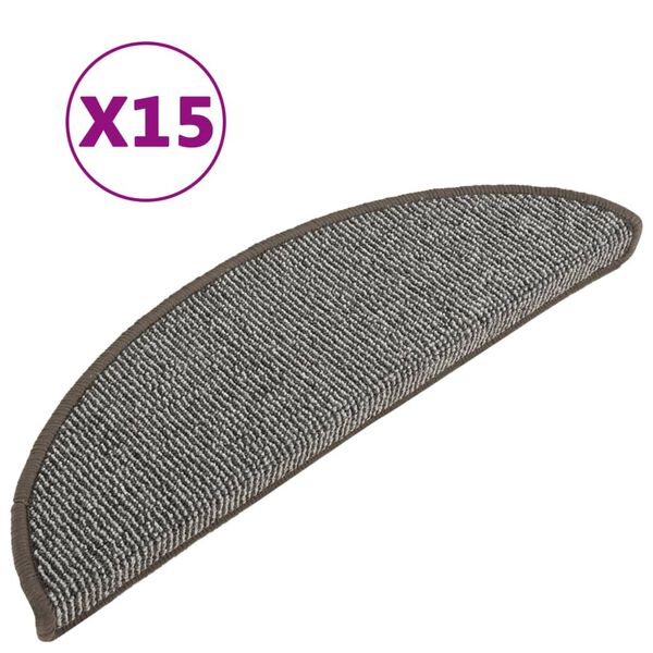 vidaXL Laiptų kilimėliai, 15 vnt., pilki, 56x17x3 cm, pusapvaliai