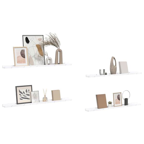 vidaXL Sieninė lentyna su lentyna 4 pcs Balti marmuro 100 x 9 x 3 cm