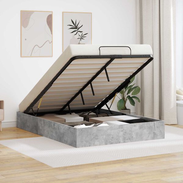 vidaXL Otomano lovos rėmas Betono pilka 135 x 190 cm Apdirbta mediena