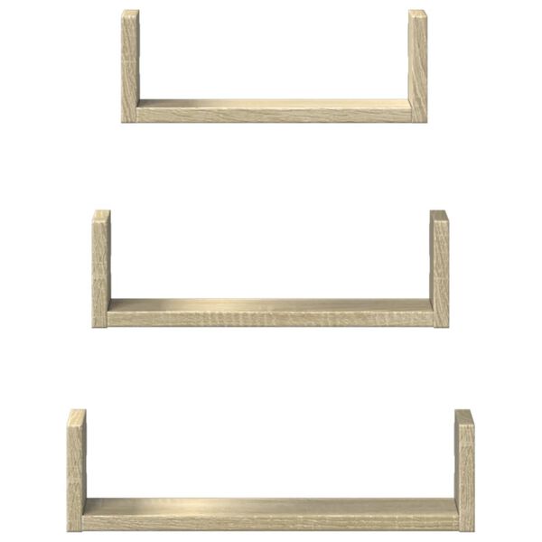 vidaXL Sieninės lentynos, 3vnt., sonoma ąžuolo, apdirbta mediena