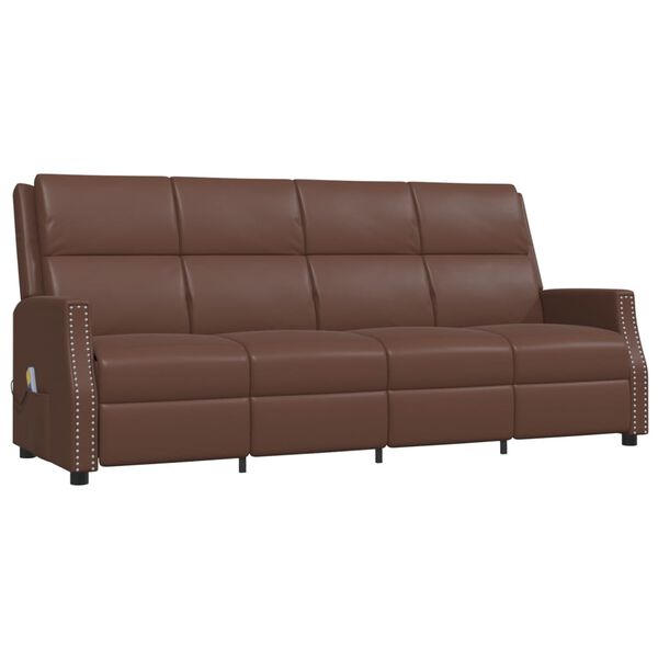 vidaXL Keturvietis atlošiamas masažinis krėslas, rudas, dirbtinė oda