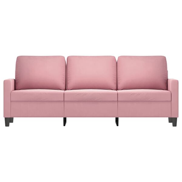 vidaXL Trivietė sofa, rožinės spalvos, 180cm, aksomas
