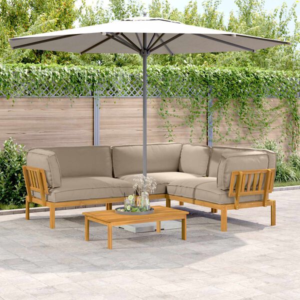 vidaXL Sofos komplektas su pagalve 4 pcs Taupe Kietos akacijos mediena