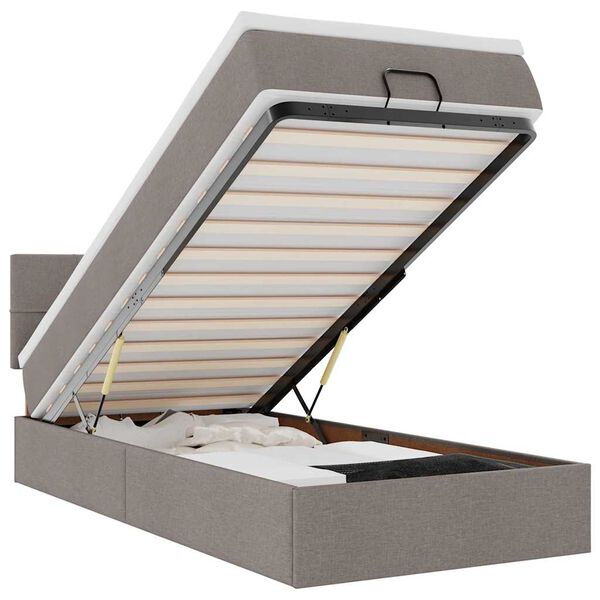 vidaXL Osmanų lova su čiužiniu ir LED, taupe sp., 90x200cm, audinys