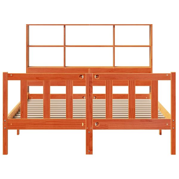 vidaXL Lova su knygų spinta be čiužinio, ruda, 140x190cm, pu&scaron;is