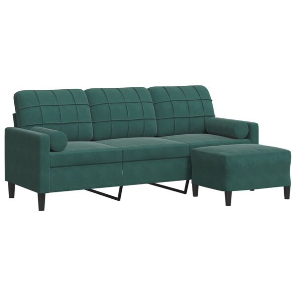 vidaXL Trivietė sofa su pakoja, tamsiai žalios spalvos, 180cm, aksomas