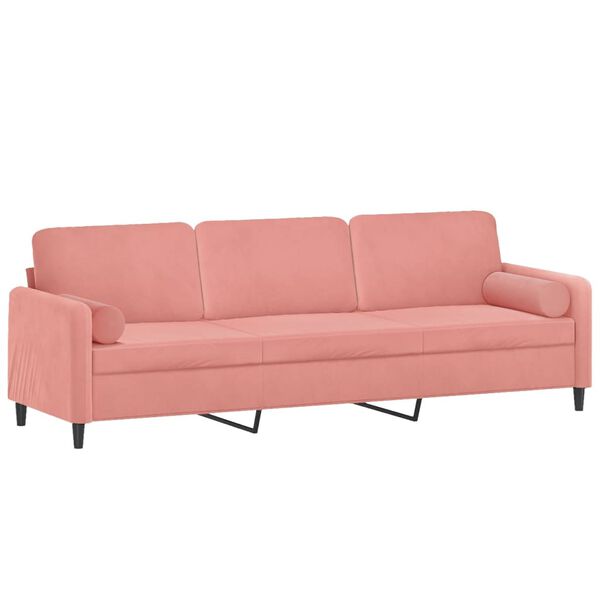 vidaXL Trivietė sofa su pagalvėmis, rožinės spalvos, 210cm, aksomas