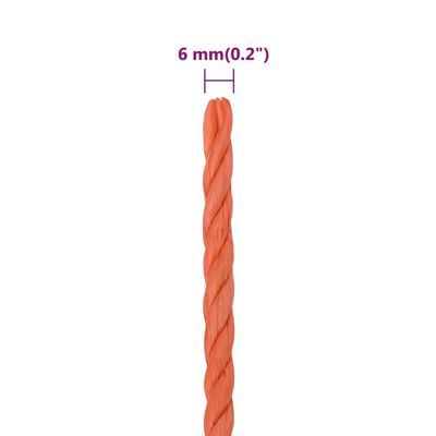 vidaXL Darbo virvė, oranžinės spalvos, 6mm, 250m, polipropilenas