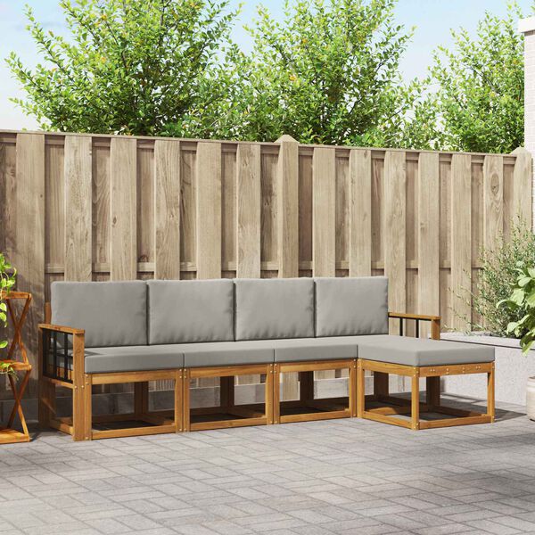 vidaXL Lauko sofos komplektas 5 pcs Natūrali ir &scaron;viesiai pilka